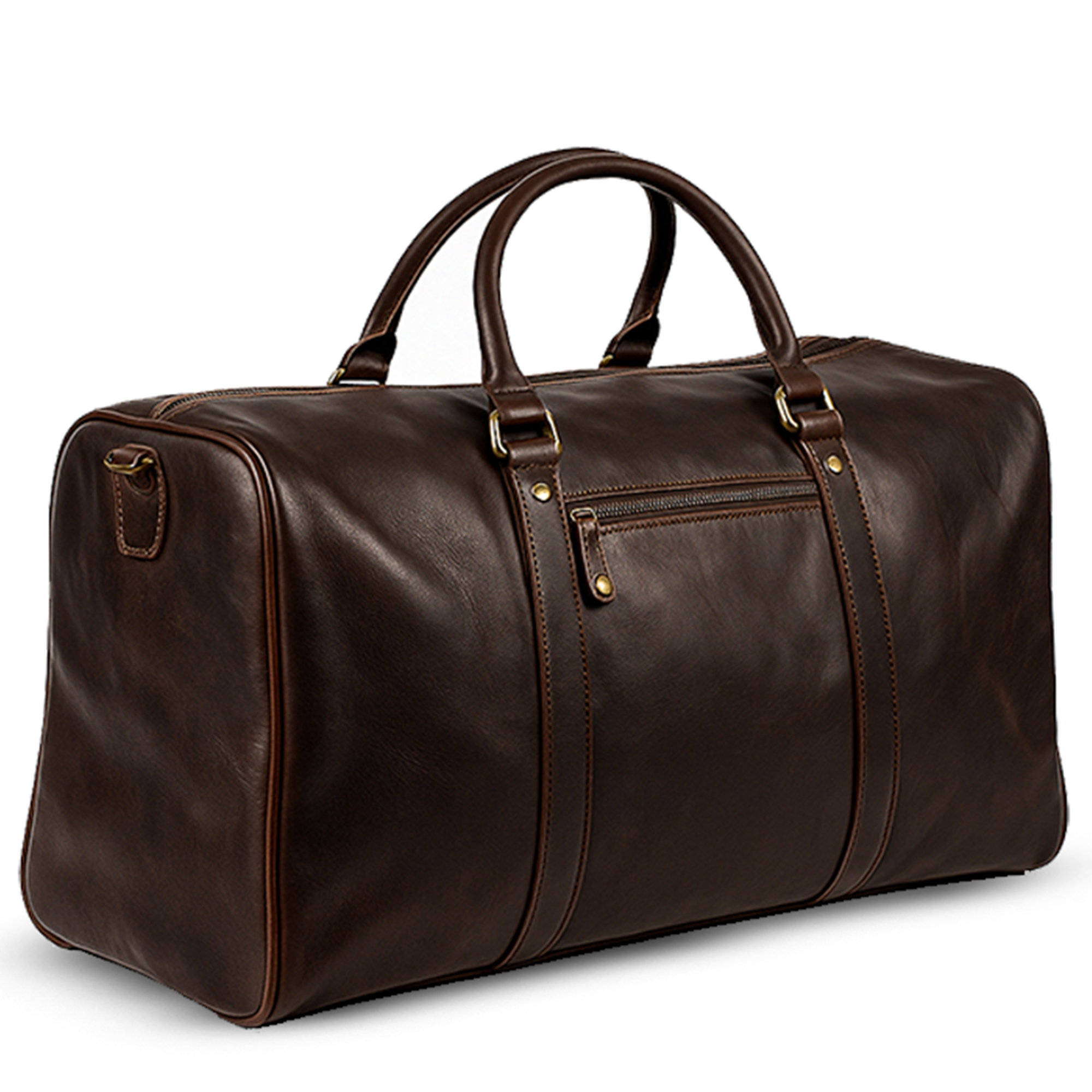 Dark Brown Leather Duffle Bag Side Angle