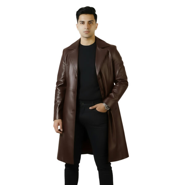 Miraz Classic Long Leather Coat for Men | Premium Leather