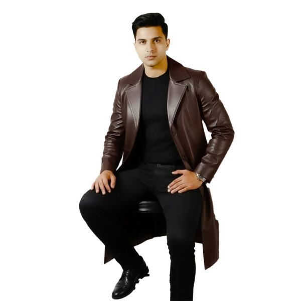 Miraz Classic Long Leather Coat for Men | Premium Leather