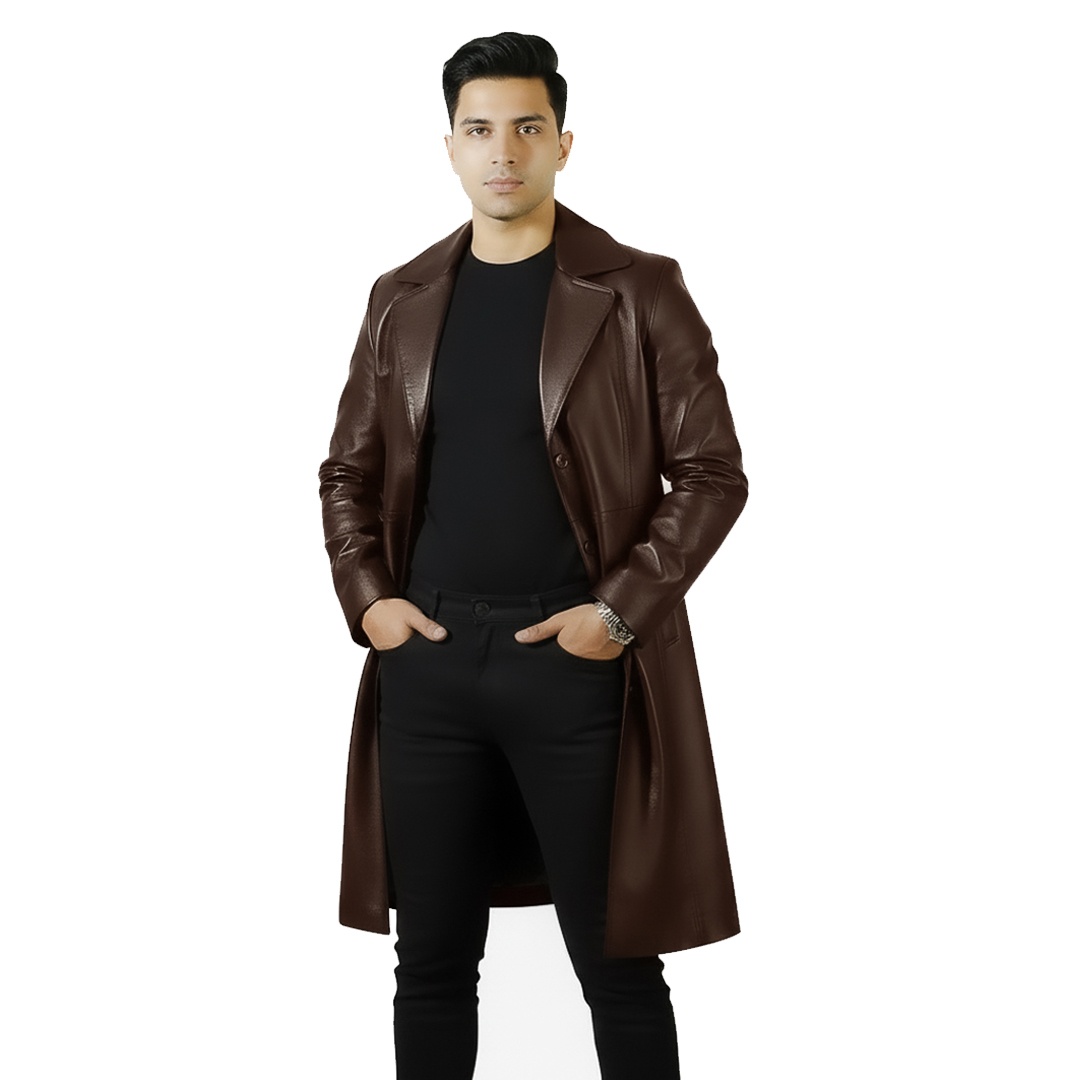 Miraz Classic Long Leather Coat for Men | Premium Leather