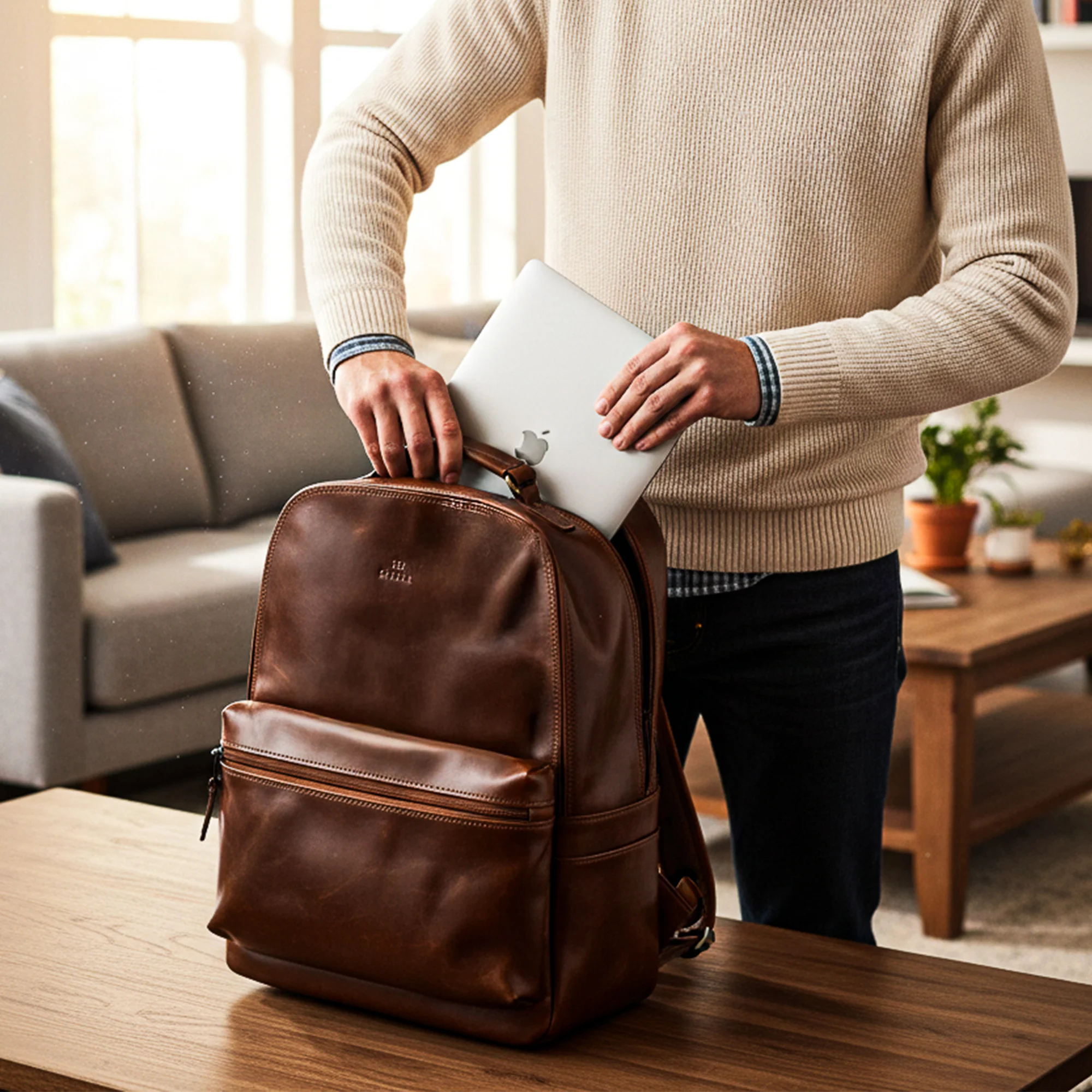 Leather Backpack Lifestyle Indoor