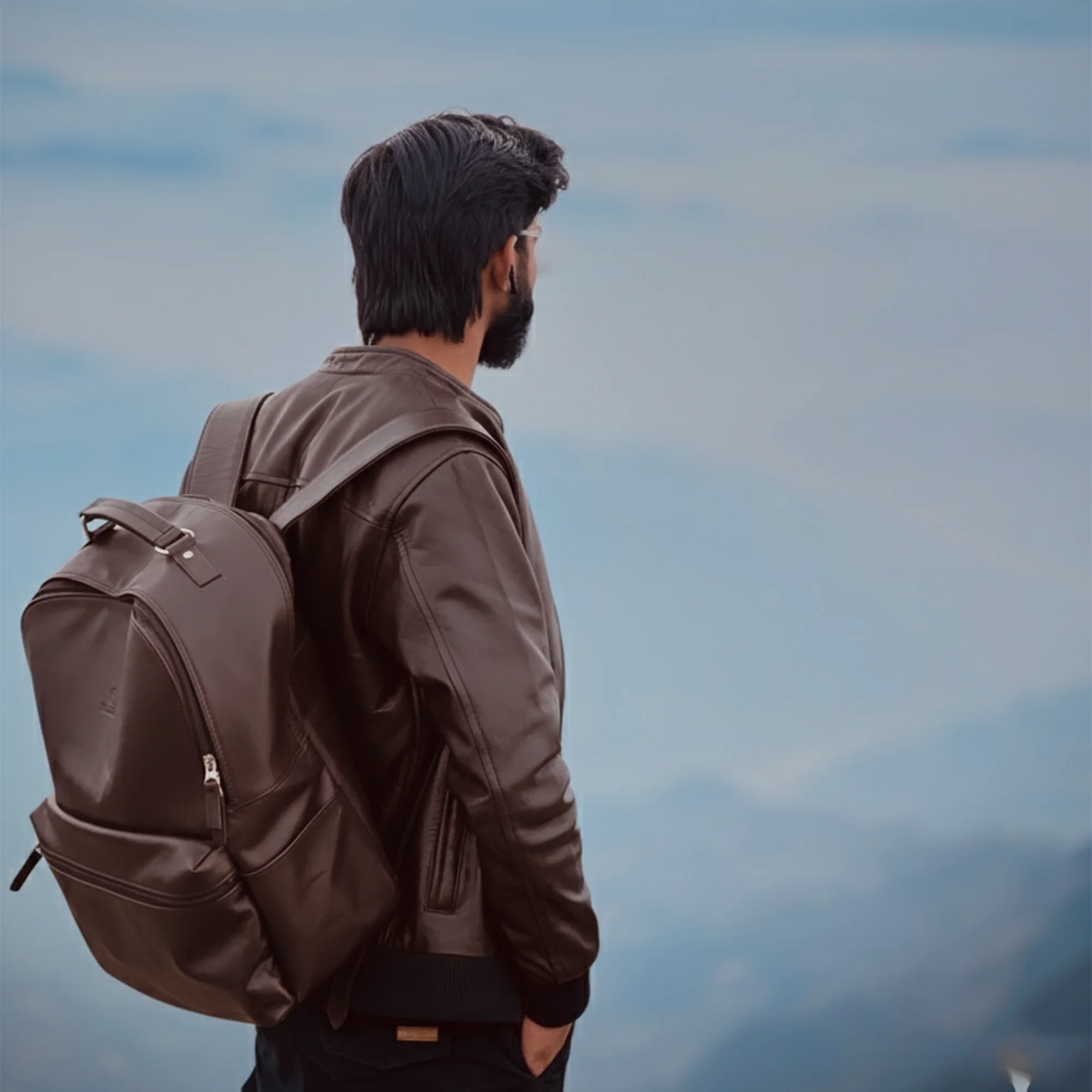 Leather Backpack Outdoor View