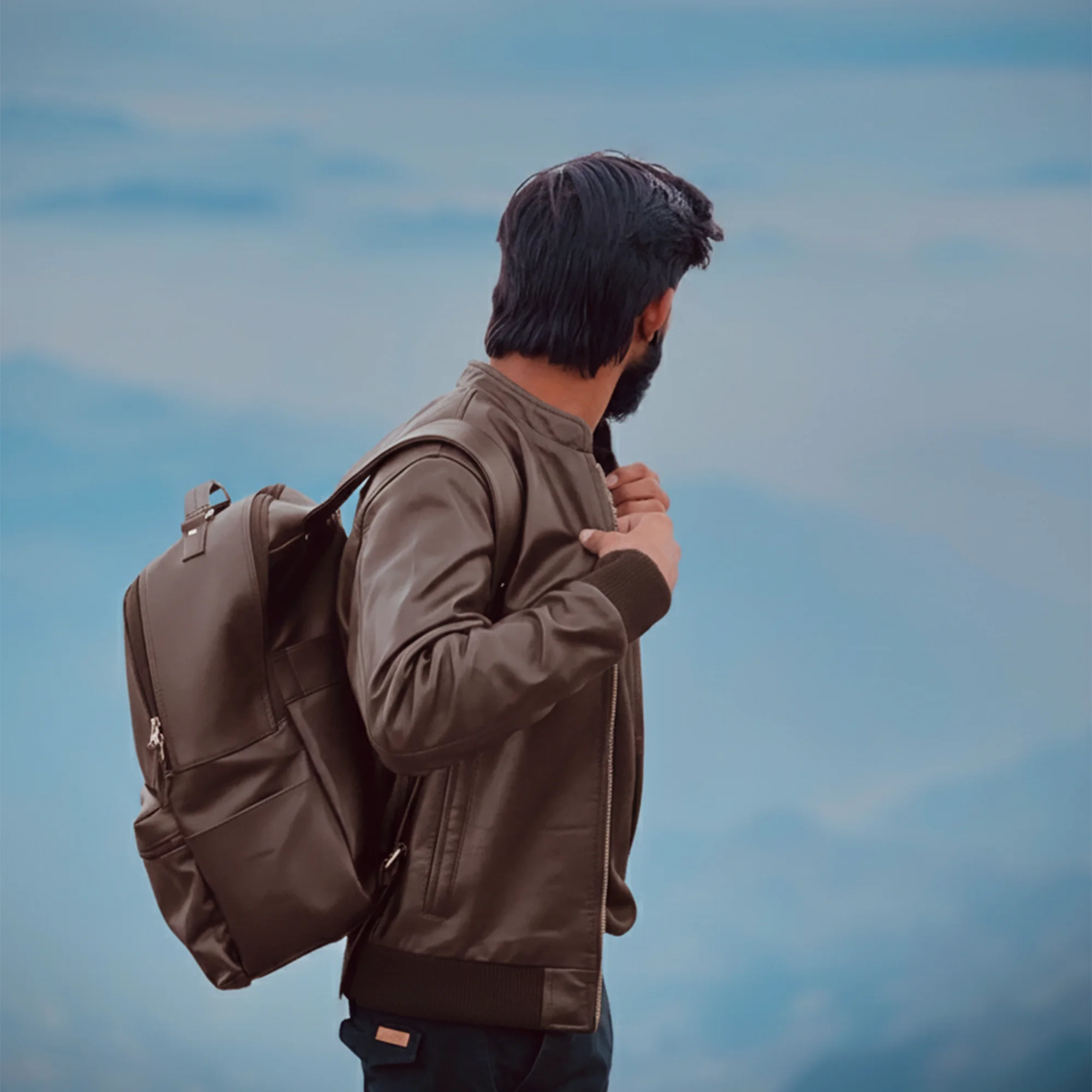 Leather Backpack Outdoor Alternate View